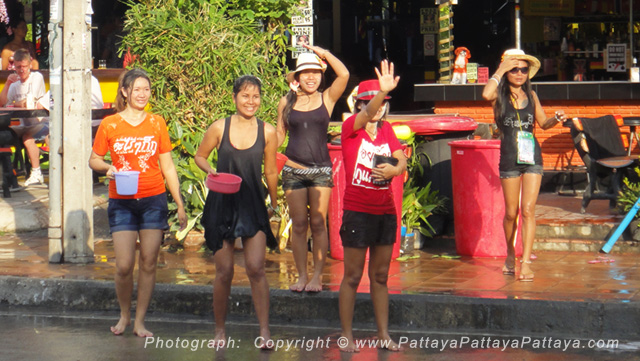Girls enjoying Songkran Water Festival 2012 in Pattaya beach, Thailand.